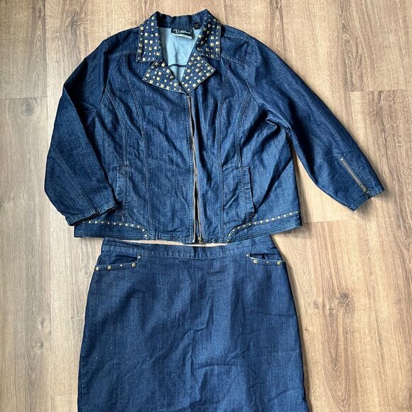 Catherine's Denim Studded Jacket Tulip Skirt Suit Sz 2X - Picture 5 of 15